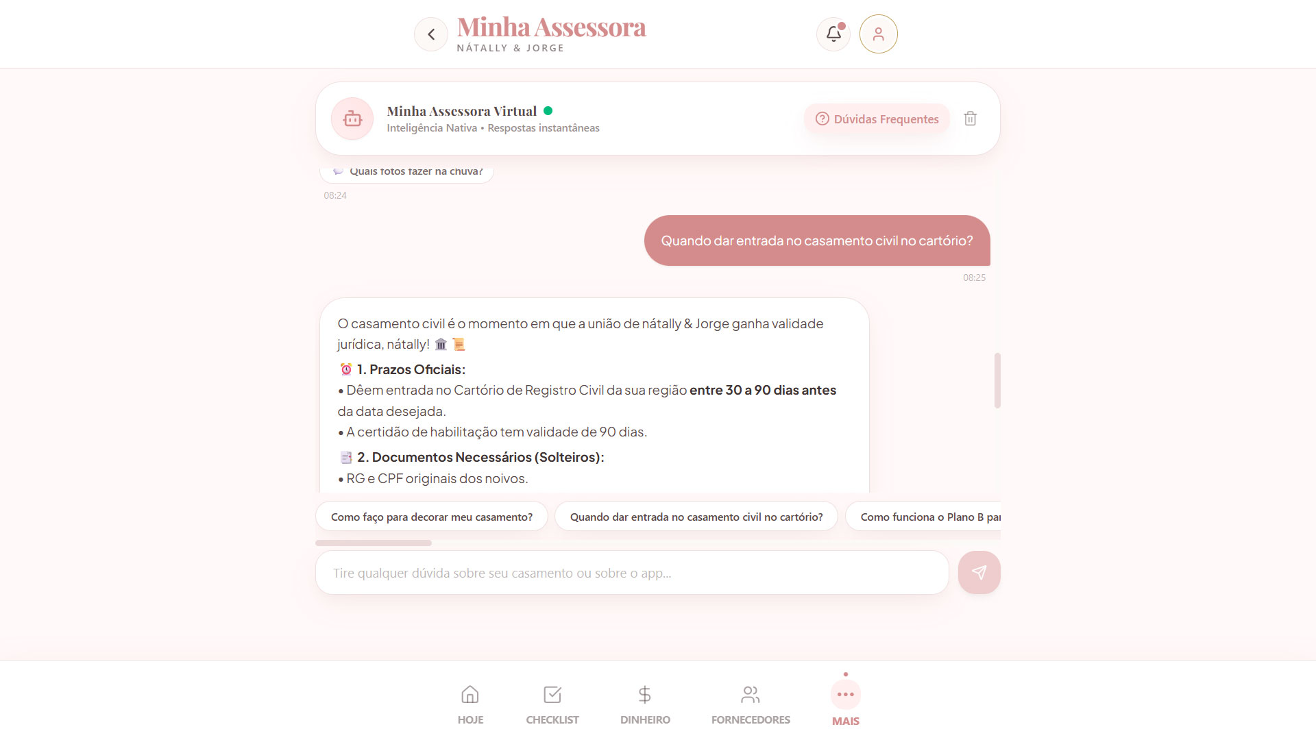 Minha Assessora Virtual IA no app - Tela 2