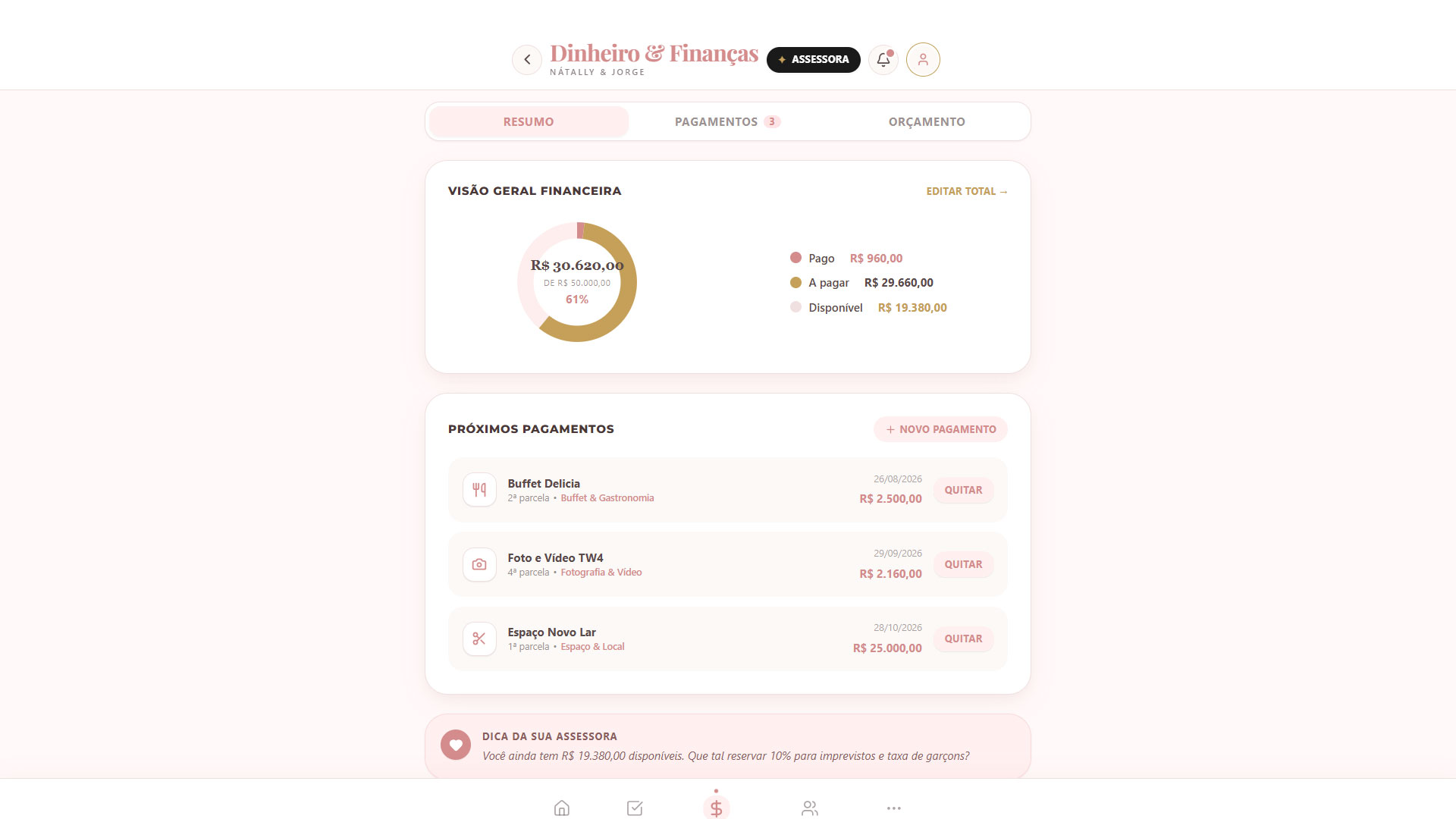 Controle financeiro no app - Tela 1
