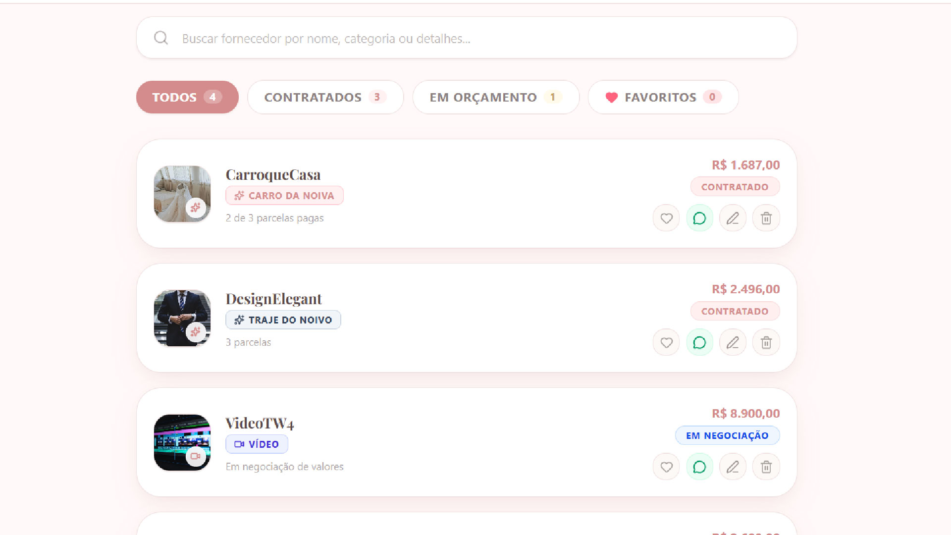 Fornecedores e Perguntas Estratégicas no app - Tela 2